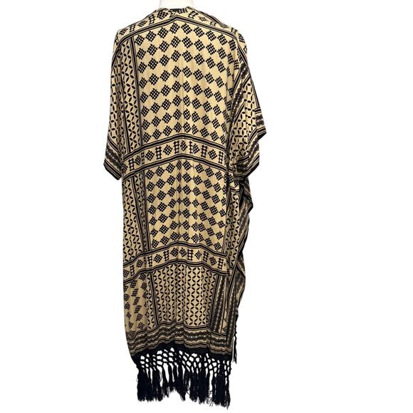 Extra Touch Women’s Duster Kimono Fringe Hem Open Front 1X/2X Black Tan Boho - Picture 3 of 8